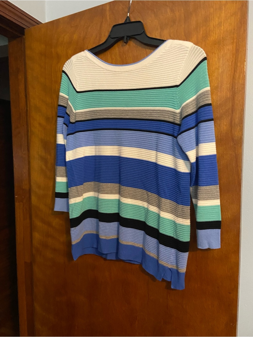Rafaella Blue, Mint & White Striped Boatneck Sweater - Picture 2 of 3